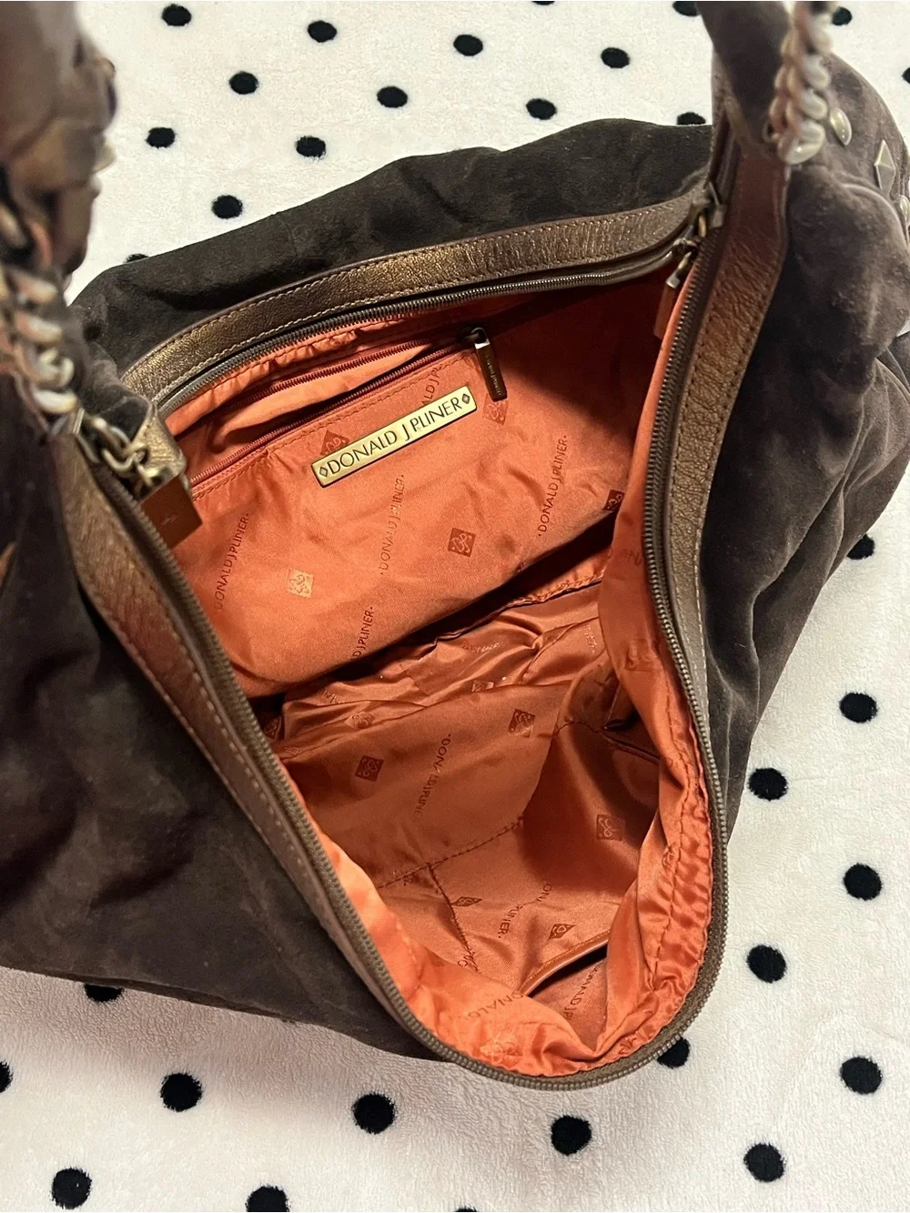 Vintage Donald J. Pliner Brown Suede Studded Hobo Bag Y2K